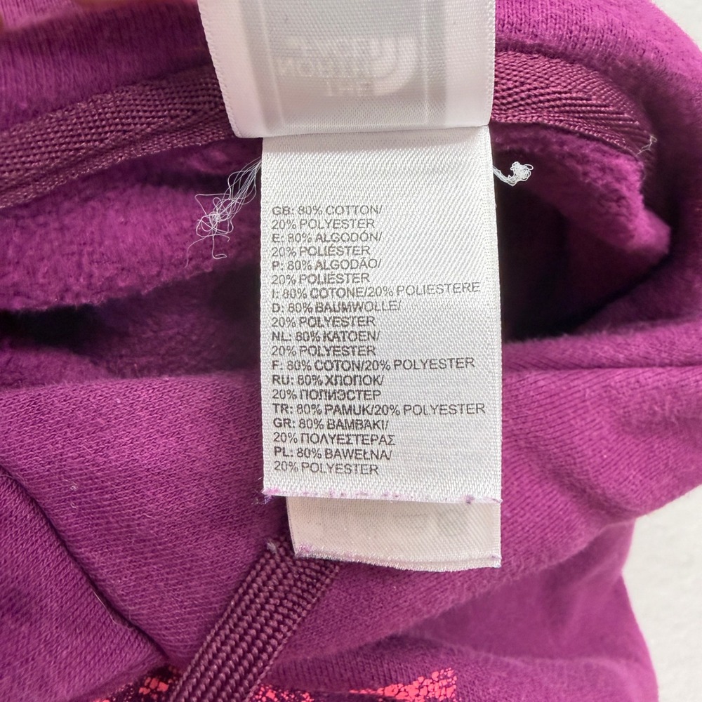 North Face Hoodie Womens L Purple Pink Logo Graphic Pullover Fleece Sweatshirt - Picture 8 of 9
